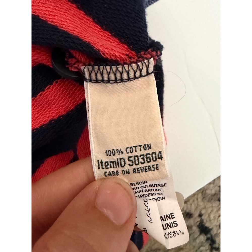 LL Bean Womens Navy Coral Striped Hooded Henley Long Sleeve Shirt Large 503604 - Picture 4 of 4